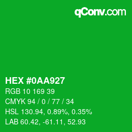 颜色代码: HEX #0AA927 | qconv.com
