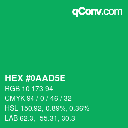 カラーコード: HEX #0AAD5E | qconv.com