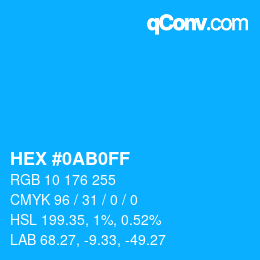 カラーコード: HEX #0AB0FF | qconv.com