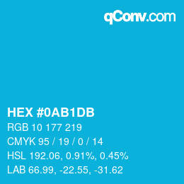 Color code: HEX #0AB1DB | qconv.com