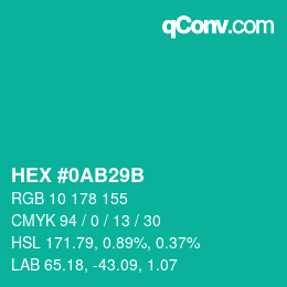Color code: HEX #0AB29B | qconv.com