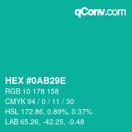 Color code: HEX #0AB29E | qconv.com