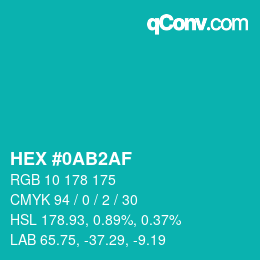 Color code: HEX #0AB2AF | qconv.com