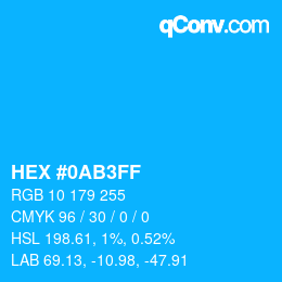 Color code: HEX #0AB3FF | qconv.com