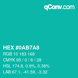 カラーコード: HEX #0AB7A8 | qconv.com