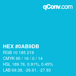 Color code: HEX #0AB9DB | qconv.com