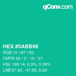 Color code: HEX #0ABB98 | qconv.com