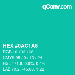 カラーコード: HEX #0AC1A8 | qconv.com