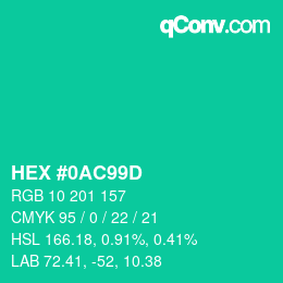 Color code: HEX #0AC99D | qconv.com