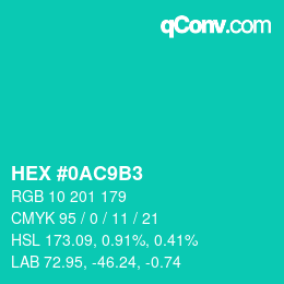 Farbcode: HEX #0AC9B3 | qconv.com