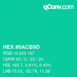 Color code: HEX #0ACB9D | qconv.com