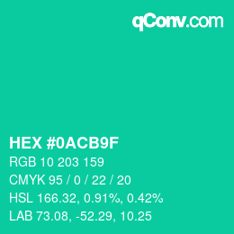 Color code: HEX #0ACB9F | qconv.com