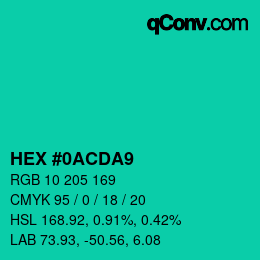 颜色代码: HEX #0ACDA9 | qconv.com