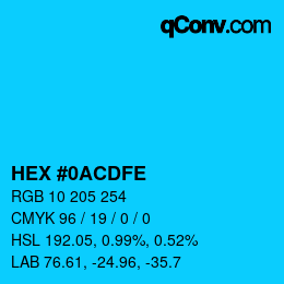 カラーコード: HEX #0ACDFE | qconv.com