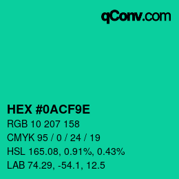 Color code: HEX #0ACF9E | qconv.com