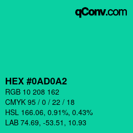 カラーコード: HEX #0AD0A2 | qconv.com