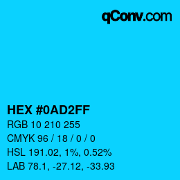 カラーコード: HEX #0AD2FF | qconv.com