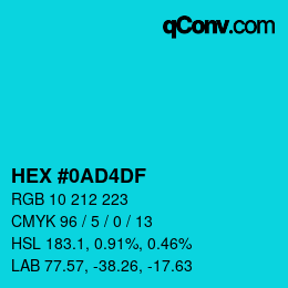 Color code: HEX #0AD4DF | qconv.com