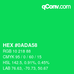 カラーコード: HEX #0ADA58 | qconv.com