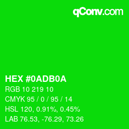 Color code: HEX #0ADB0A | qconv.com