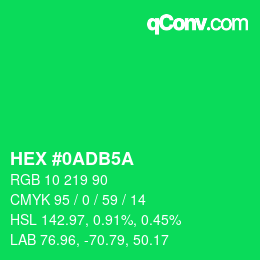 Color code: HEX #0ADB5A | qconv.com