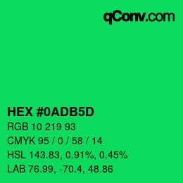 カラーコード: HEX #0ADB5D | qconv.com