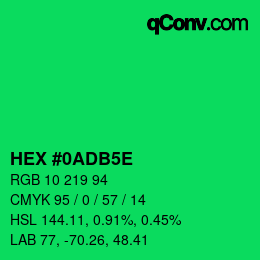 カラーコード: HEX #0ADB5E | qconv.com