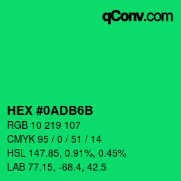Color code: HEX #0ADB6B | qconv.com