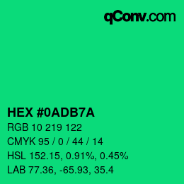 颜色代码: HEX #0ADB7A | qconv.com