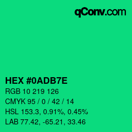 カラーコード: HEX #0ADB7E | qconv.com