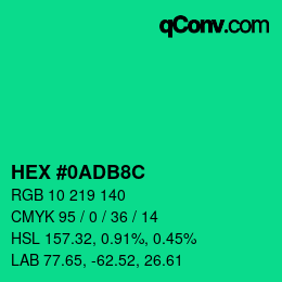 Color code: HEX #0ADB8C | qconv.com