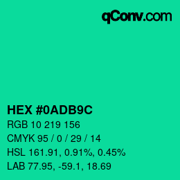 カラーコード: HEX #0ADB9C | qconv.com