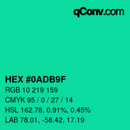 カラーコード: HEX #0ADB9F | qconv.com