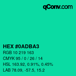 カラーコード: HEX #0ADBA3 | qconv.com