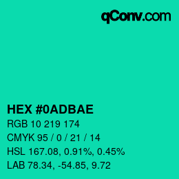 カラーコード: HEX #0ADBAE | qconv.com