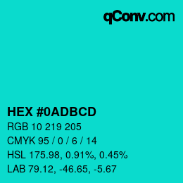 Color code: HEX #0ADBCD | qconv.com