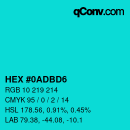 Color code: HEX #0ADBD6 | qconv.com