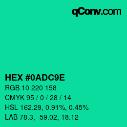カラーコード: HEX #0ADC9E | qconv.com