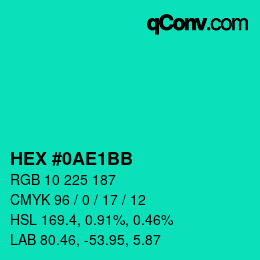 Color code: HEX #0AE1BB | qconv.com