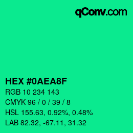 Color code: HEX #0AEA8F | qconv.com