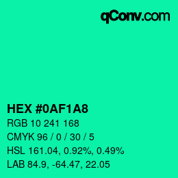 颜色代码: HEX #0AF1A8 | qconv.com