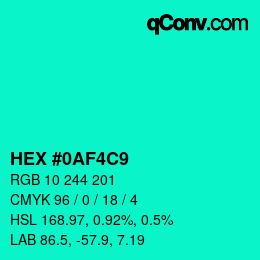 Color code: HEX #0AF4C9 | qconv.com