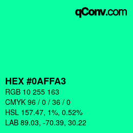 Color code: HEX #0AFFA3 | qconv.com