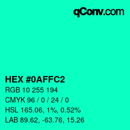 颜色代码: HEX #0AFFC2 | qconv.com