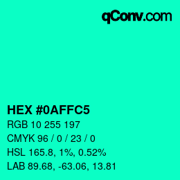 カラーコード: HEX #0AFFC5 | qconv.com