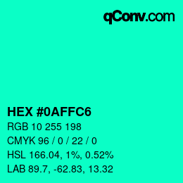 Color code: HEX #0AFFC6 | qconv.com