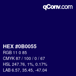 Color code: HEX #0B0055 | qconv.com