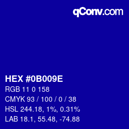 Color code: HEX #0B009E | qconv.com