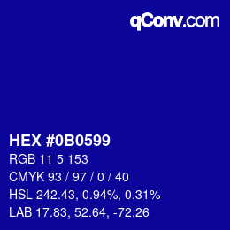 Color code: HEX #0B0599 | qconv.com