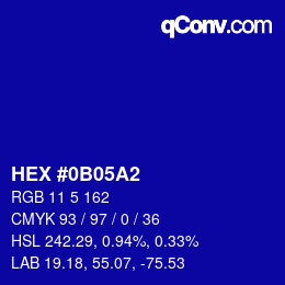 カラーコード: HEX #0B05A2 | qconv.com